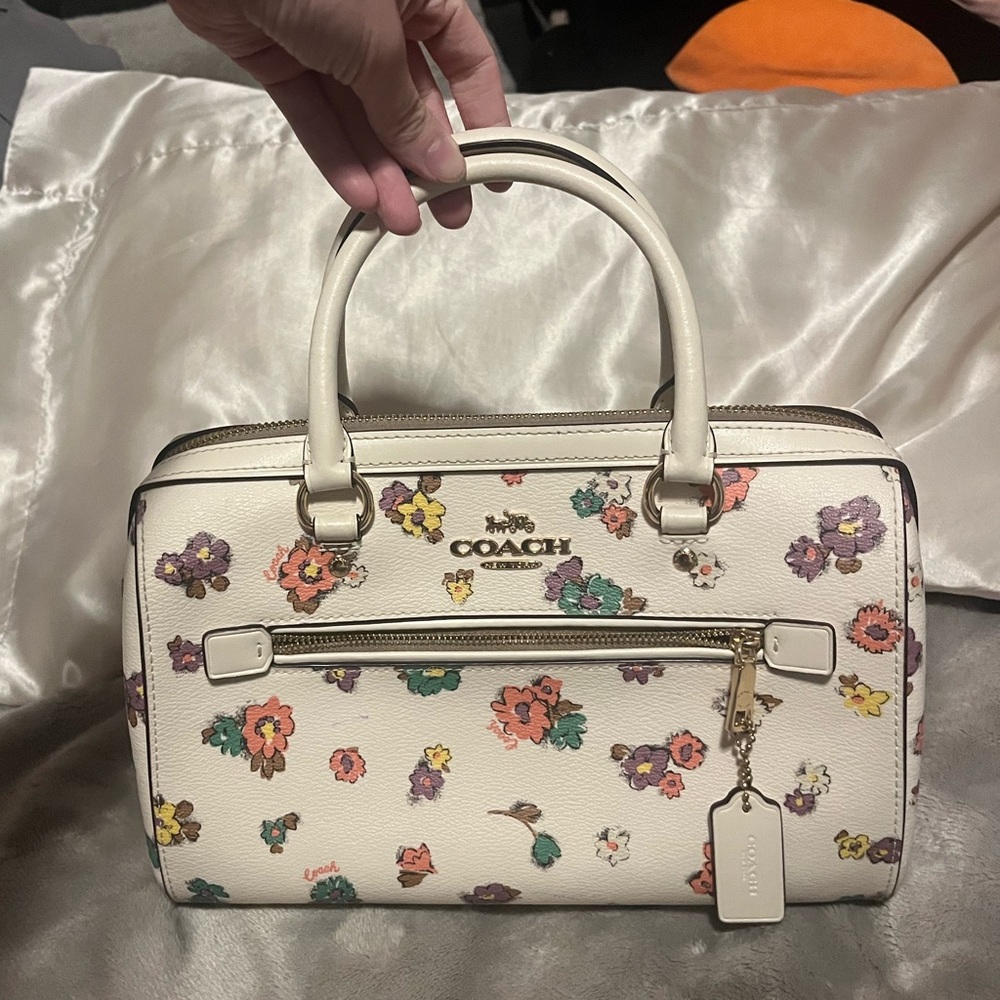 Coach White Satchel with Multicolor Floral Design
